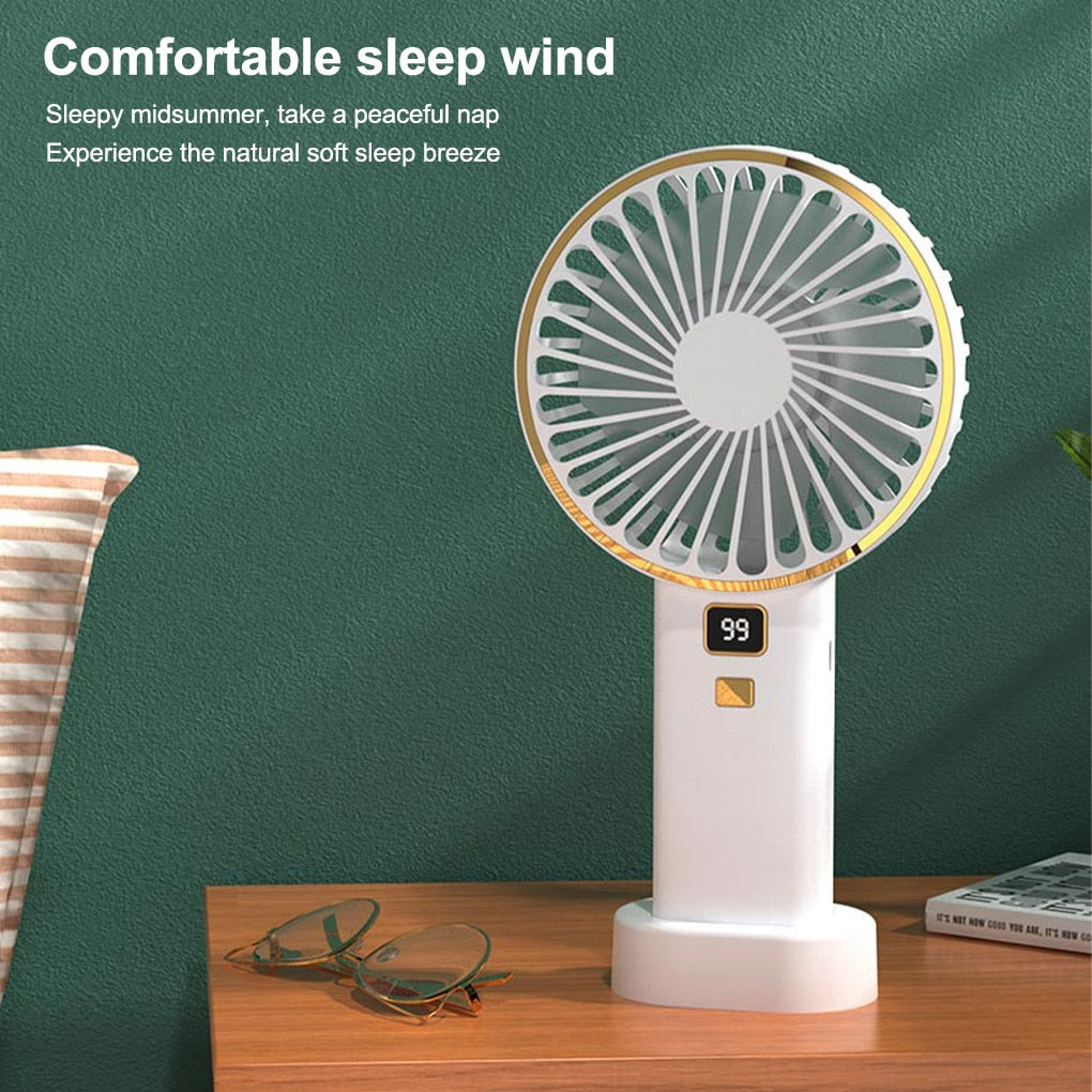 USB Mini Fan Rechargeable Portable Handheld Fan Digital Display Lazy Temporary Travel Shopping Cooling Home Car Air Cooler