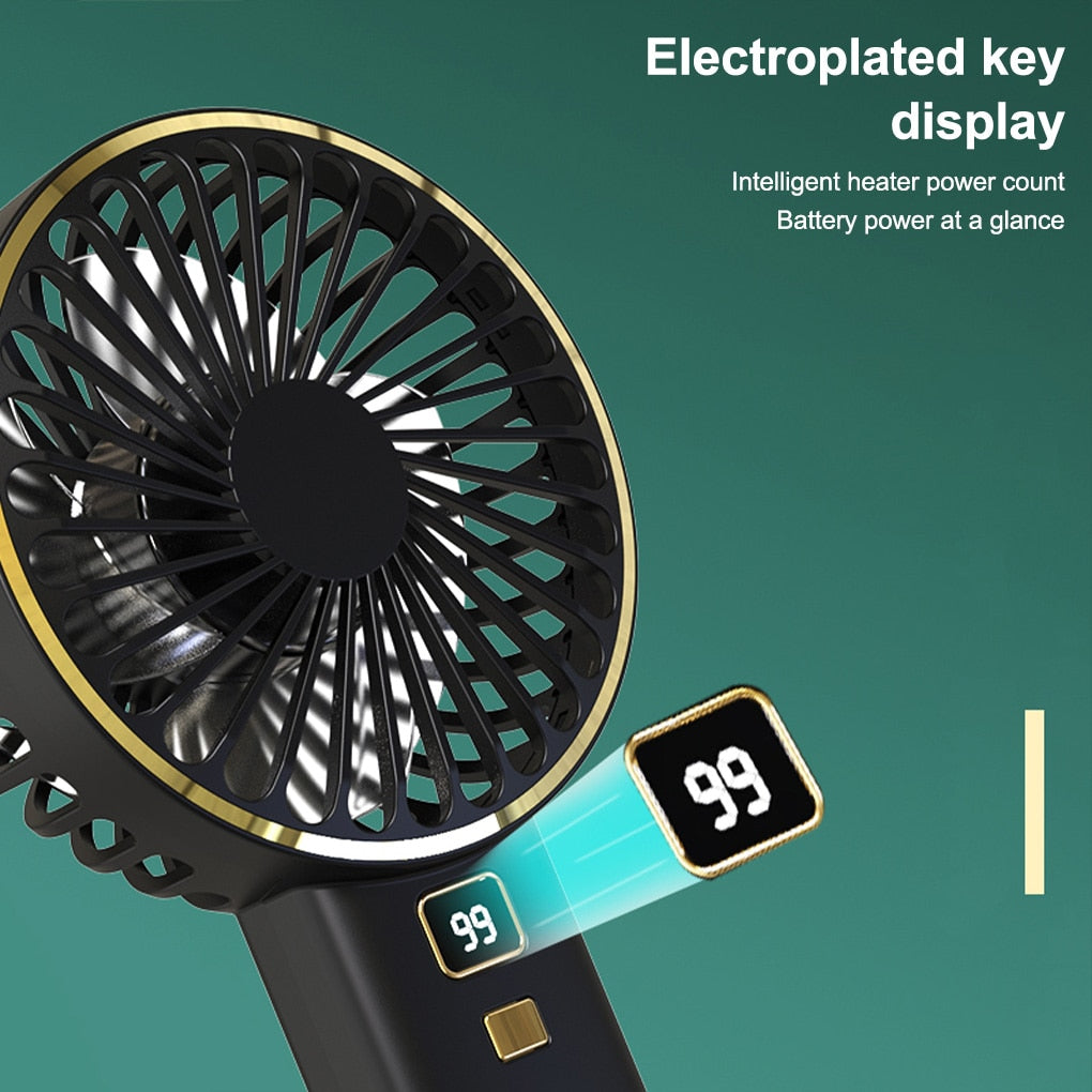 USB Mini Fan Rechargeable Portable Handheld Fan Digital Display Lazy Temporary Travel Shopping Cooling Home Car Air Cooler