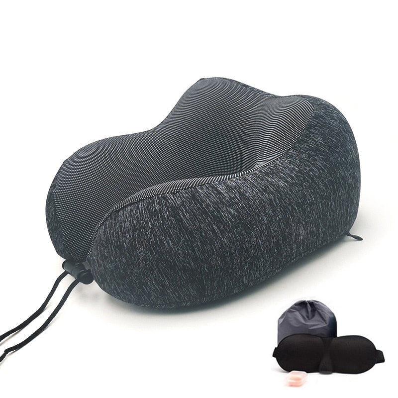 U-Shape Travel Pillow Pure Memory Foam Neck Pillow for Airplane Office Nap Cervical Pillows Flight Sleeping Head Neck Support