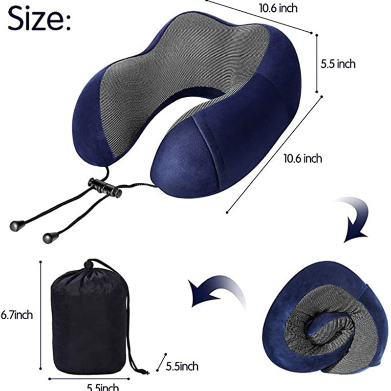 U-Shape Travel Pillow Pure Memory Foam Neck Pillow for Airplane Office Nap Cervical Pillows Flight Sleeping Head Neck Support