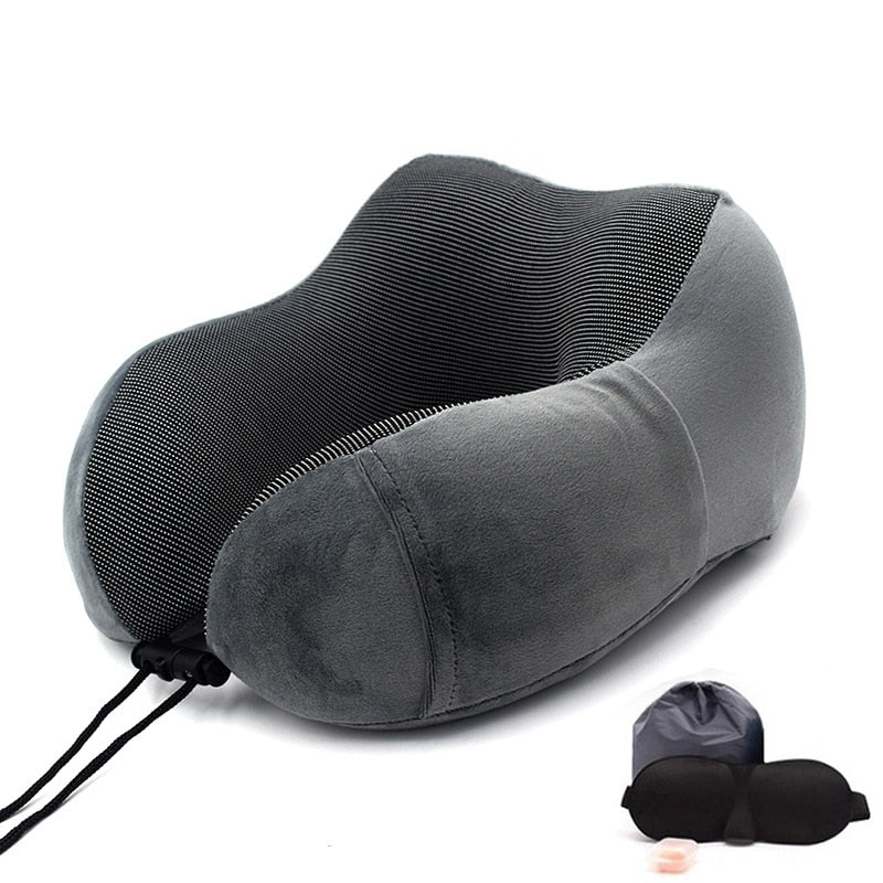 U-Shape Travel Pillow Pure Memory Foam Neck Pillow for Airplane Office Nap Cervical Pillows Flight Sleeping Head Neck Support