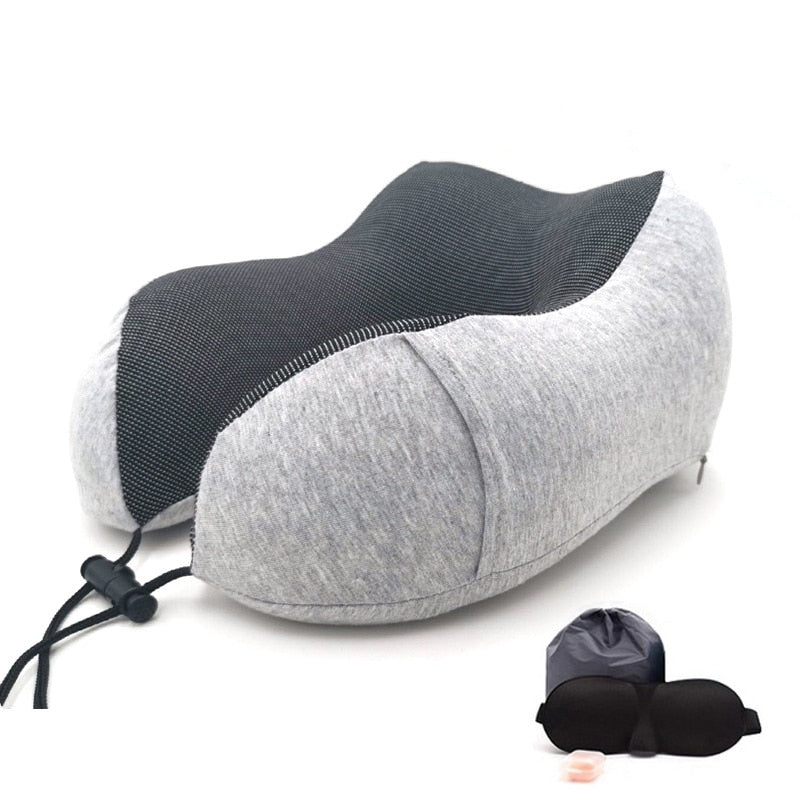 U-Shape Travel Pillow Pure Memory Foam Neck Pillow for Airplane Office Nap Cervical Pillows Flight Sleeping Head Neck Support