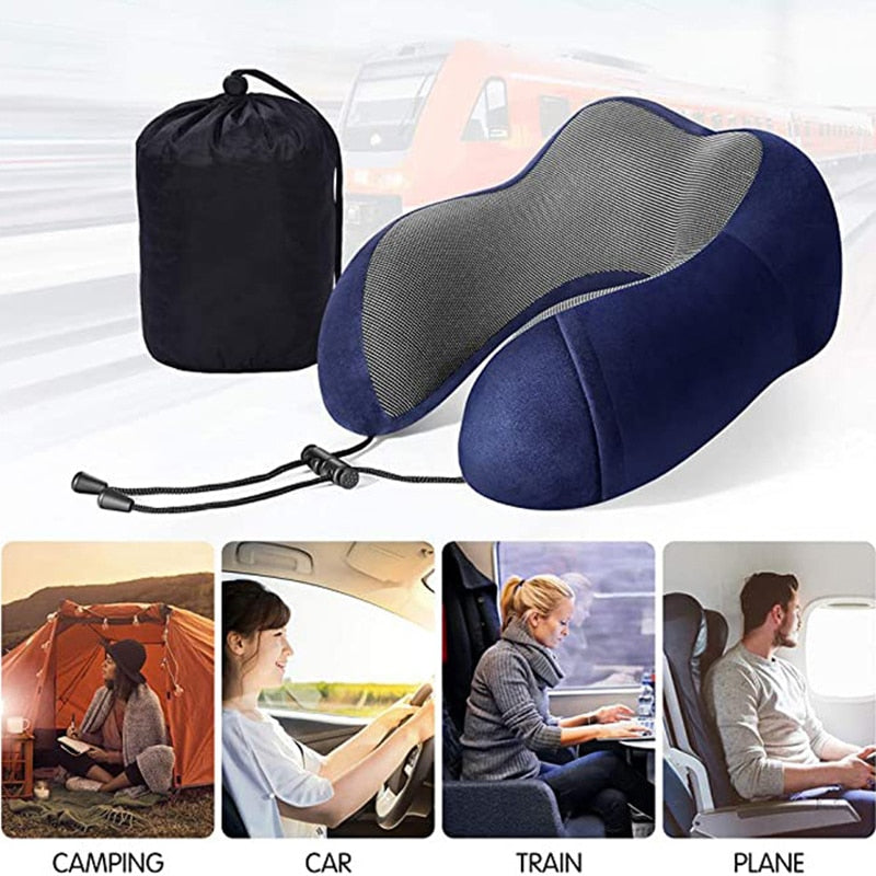 U-Shape Travel Pillow Pure Memory Foam Neck Pillow for Airplane Office Nap Cervical Pillows Flight Sleeping Head Neck Support