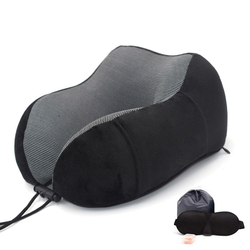 U-Shape Travel Pillow Pure Memory Foam Neck Pillow for Airplane Office Nap Cervical Pillows Flight Sleeping Head Neck Support